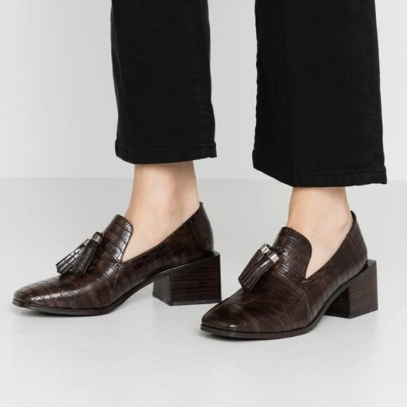Jeffery Campbell Torbett Heeled Tassel Loafers 8 Black Croc Embossed $168 - Picture 10 of 10